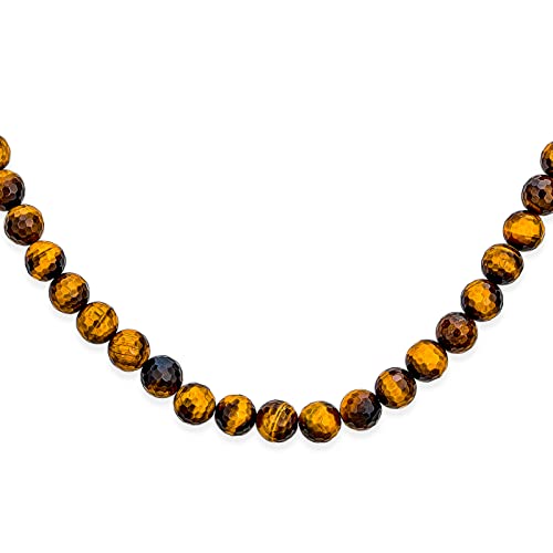 Classic Color Gemstones Ball Bead Strand Necklace Toggle Clasp 10MM - color: Brown Tigers Eye