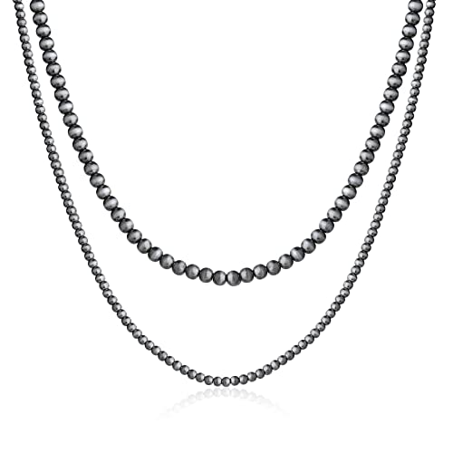 Navajo Pearl Necklace Western Jewelry for Women Cowgirl | Layered Western Necklaces Country Concert Choker Jewelry Gift - color: turquoise 2pcs (4mm+6mm)
