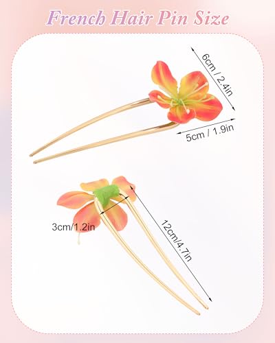 WELROG 3-Pcs Metal Hawaiian Orchid Hair Pins, Non-Slip Stick for Beach Updo | Tropical Flower Vibes,Weddings and Vacations - color: White+Pink+Orange