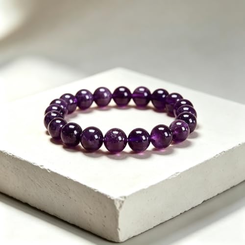 Carnelian Bracelet - Stone of Luck,Stretch Natural Stone Crystal Beads Jewelry Gifts for Women Men Unisex - color: Amethyst-Guardian of Love, size: 10mm