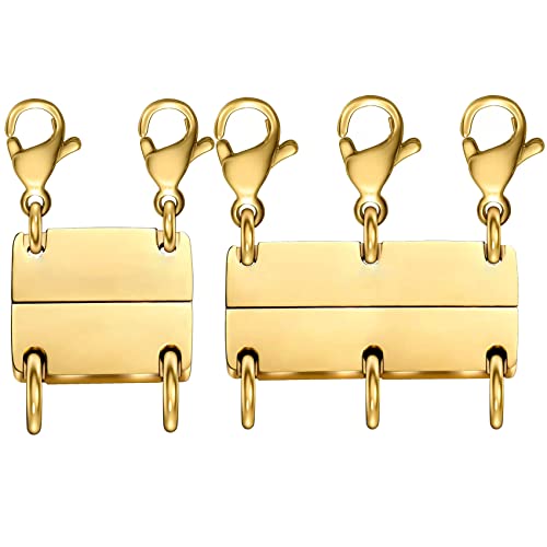 Dailyacc Layering Magnetic Necklace Clasp,18 K Gold and Silver Separator for Stackable Necklaces - color: 2PCS - 2 Gold 3 Gold