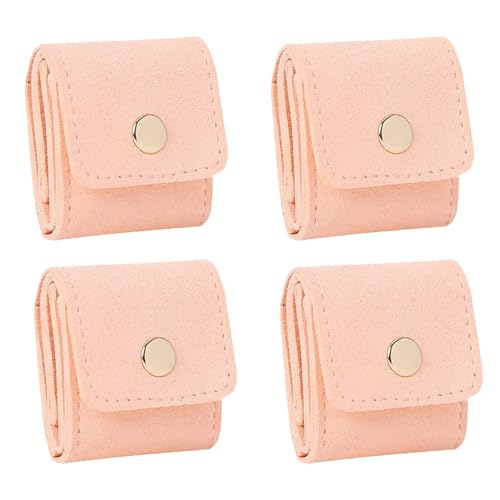 4-Piece Pink Mini Travel Jewelry Organizer Roll-Up Bag Set, Compact Foldable Design with Buckle Closure, 24.3x4.6cm Expanded Size, Soft Scratch-Resistant Interior for Rings & Earrings