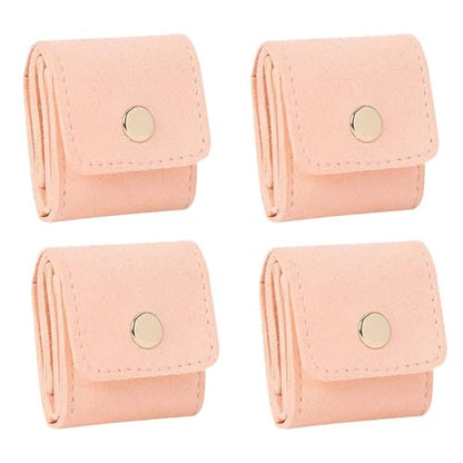 4-Piece Pink Mini Travel Jewelry Organizer Roll-Up Bag Set, Compact Foldable Design with Buckle Closure, 24.3x4.6cm Expanded Size, Soft Scratch-Resistant Interior for Rings & Earrings