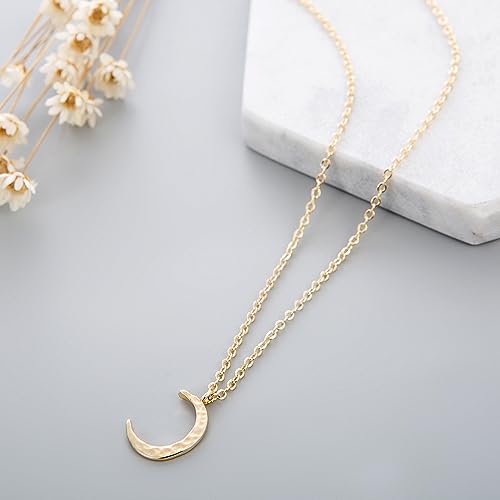 Fettero Pendant Necklace Gold Choker Layered Coin Open Karma Circle Full New Crescent Moon 14K Gold Plated Simple Dainty Necklaces for Women Jewelry Gift - style: Crescent Moon / 2 Layer