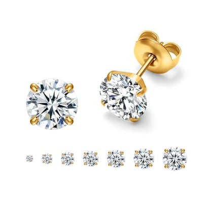 316L Stainless Steel Stud Set for Women Men, 20G Hypoallergenic Cartilage Jewelry with 2mm–8mm CZ Zirconia, Silver & Gold for Sensitive Ear Piercing - color: Sunlight Gold