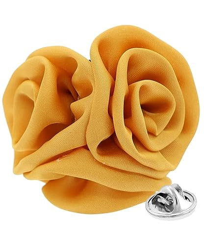 Premium Trio Cluster Flower Lapel Pin - Formal Boutonniere for Men, Flower Brooch Pin - color: Mustard