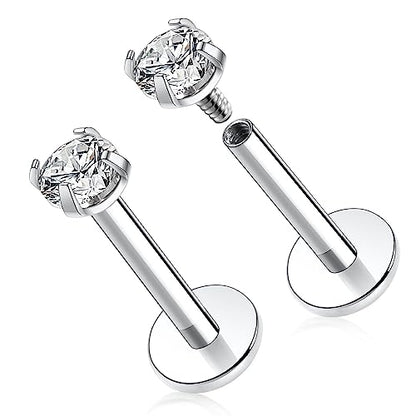 GAGABODY G23 Titanium 16G 6/8/10mm Clear CZ/Opal Internally Threaded Labret Monroe Lip Studs 6mm Helix Cartilage Tragus Earring Piercing - color: 16G-2Pcs - Length:6mm CZ:3mm