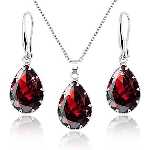 Linawe Crystal Jewelry Sets for Women, Imitation Diamond Pendant Necklace, Rhinestone Drop Dangle Earrings, Birthstone Cubic Zirconia Matching Wedding Jewelry, 14K Gold/Rose Gold/Silver Tones - color: Silver,Burgundy,Jan