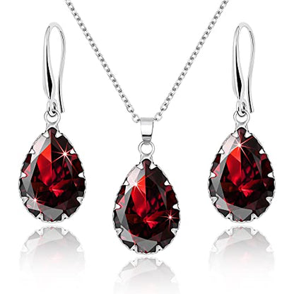 Linawe Crystal Jewelry Sets for Women, Imitation Diamond Pendant Necklace, Rhinestone Drop Dangle Earrings, Birthstone Cubic Zirconia Matching Wedding Jewelry, 14K Gold/Rose Gold/Silver Tones - color: Silver,Burgundy,Jan