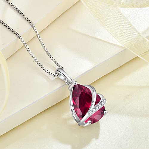 Birthstone Pendant Necklace 925 Sterling Silver Teardrop Jewelry for Women - color: Red