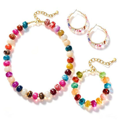 Chunky Beaded Necklaces for Women Statement Colorful Acrylic Resin Beads Necklace Bracelets Boho Trendy Necklace Bracelet Earrings Summer Beaded Jewelry - style: 4C