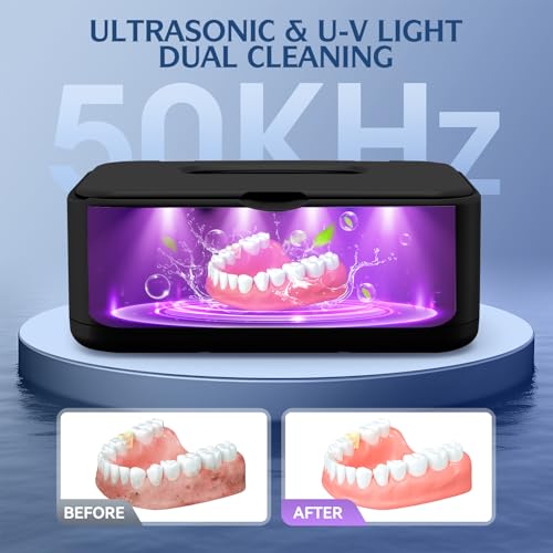 Ultrasonic Jewelry Cleaner, 50Khz Jewelry Cleaner Ultrasonic Machine for Jewelry, Eyeglasses, Rings, Watch Strap, Dentures, 24oz - 304 Stainless Steel Tank, Digital Timer - color: Black