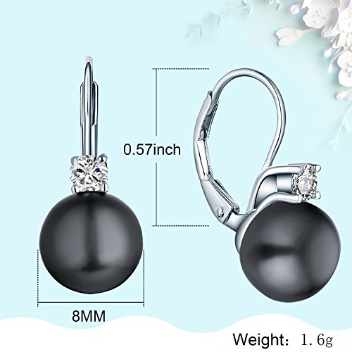 JO WISDOM 925 Sterling Silver Cubic Zirconia Freshwater Cultured Pearl Drop & Dangle Leverback Earrings - color: 8mm-black