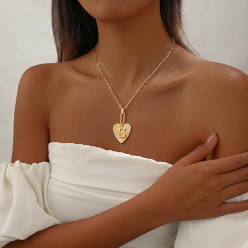 Tredny Heart Initial Necklace - 14K Gold Plated Zirconia Letter A-Z Necklaces for Women, Dainty Initial Heart Charm, Womens Gold Jewelry Personalized Anniversary Birthday Gifts - color: A