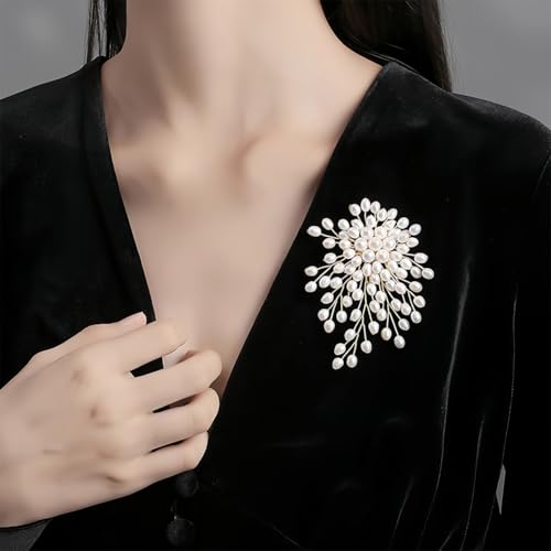 Large Flower Pearl Brooches for Women Fashion White Cluster Pearls Brooch Lapel Pins Fun Formal Dress Clothes Costume Pin Chunky Floral Jewelry Gift