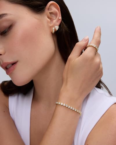 PAVOI 14K Gold Plated Huggie Earrings for Women - Gold Earrings Hoops with Heart Shaped Cubic Zirconia - Hypoallergenic Cartilage Trendy Fashion Huggie Hoop - Dainty Romantic Everyday Jewelry - color: White Gold