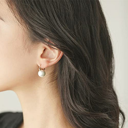 Pearl Earrings for Women 14K Gold Plated Hypoallergenic Pearl Earrings 5A Cubic Zirconia Dangle Earrings Elegant Jewelry - color: yellow