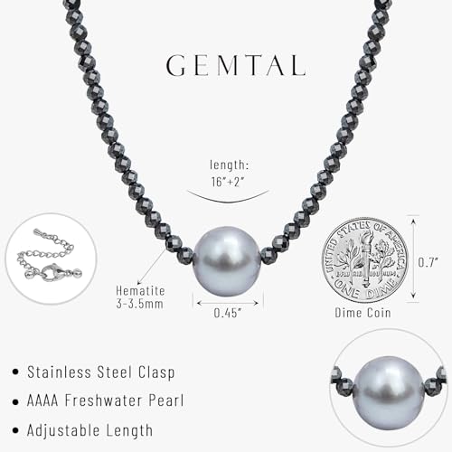 Single Pearl Choker Pendant Necklaces for Women, Natural Gemstone Womens Black Stone Beaded Choker Necklace, Dainty Round Freshwater Pearl Handmade Jewelry Gift Women Birthday Bridesmaids Anniversary 16 18 inch - color: 04-grey, size: 16"