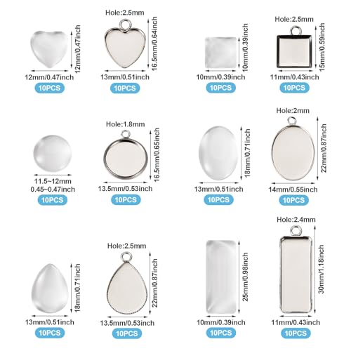 Craftdady Stainless Steel Pendant Cabochon Settings Heart Square Teardrop Flat Round Oval Rectangle Blank Bezel Trays Base Pendant with Glass Cabochons for DIY Earrings Necklace Jewelry - color: Stainless Steel Color 6 Style 2