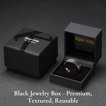 King Will Tungsten Wedding Band Wood Inlay for Men Black Beveled Edge | Black, 8mm, Beveled Edge, Comfort Fit, Wood inlay, Promise Gift - color: Colorful Wood Chips-Brown