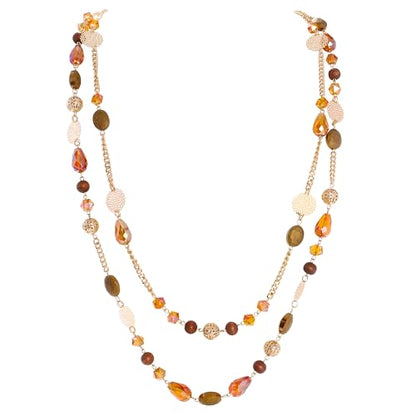 Bocar Long Necklaces for Women Trendy, Boho Layered Crystal Beaded Collar Necklaces for Women, Fashion Statement Necklaces Jewelry - color: Orange