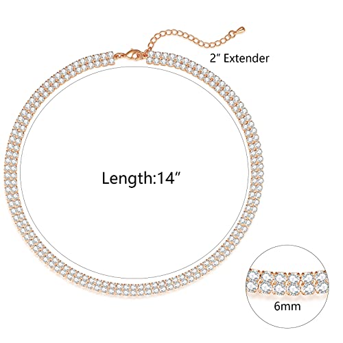 Luxval Tennis Necklace 14K Gold Plated Rhinestone Butterfly Choker Necklaces for women Dainty Zirconia Cut Faux Diamond chain 3mm - color: Rose Gold-2Row