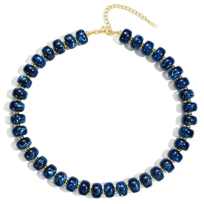 Beaded Necklaces for Women - Colorful Acrylic Beaded Chunky Necklace | Adjustable Statement Necklace, Puffy Heart Pendant, Boho Choker Necklace, Waterproof Summer Beach Jewelry, Gifts for Vacation - color: Navy Blue