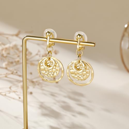 Awinesn Clip on Earrings for Women 14K Gold/Sterling Silver Plated Disc Earrings for Women Circle Drop Dangle Earrings Jewelry Hypoallergenic Hammered Non Pierced Earring Jewelry Gifts Wedding Party - style: Circle-G