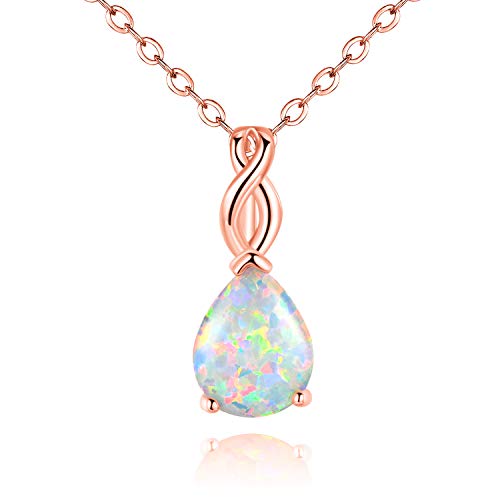 VOLUKA Created Opal/Amethyst/Mystic Topaz Pendant Necklace for Women,18K White/Rose Gold Plated Chain Wedding Engagement Jewelry Gift - color: B-Teardrop necklace-rose gold plated