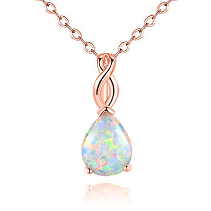 VOLUKA Created Opal/Amethyst/Mystic Topaz Pendant Necklace for Women,18K White/Rose Gold Plated Chain Wedding Engagement Jewelry Gift - color: B-Teardrop necklace-rose gold plated