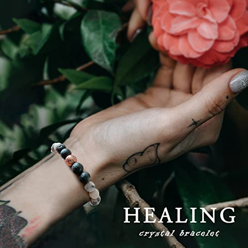 Healing Bracelet For Women Anxiety Beaded Bracelets Jewelry Healing Stone Crystal Bracelet Stress Relief Yoga Beads Chakra Bracelets Gifts For Women pink - color: zebra stone lava rock-1