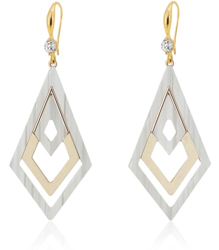 Ozel - Natural Wooden Acrylic Boho Drop Dangle Earrings for Women - Geometric Statement Jewellery - Brown, Black, Magent Red, Olive Green, White beige - color: Diamond_White beige