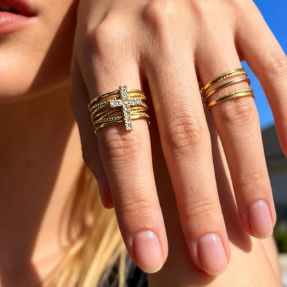 Cross Rings For Women, Faith Christian Blessed Hope Love Encouragement Pray Ring Adjustable Open Wrap Thumb Cross Inspirational Ring Dainty 14k gold Jewelry Easter Gift Non Tarnish - color: Gold 2