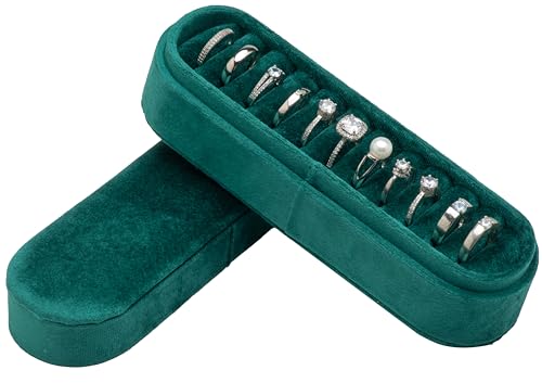 Velvet Small Multiple Ring Box Portable Organizer Display Storage | Travel Case Jewelry Earring Holder for Wedding Birthday Christmas Day (Green) - color: Green