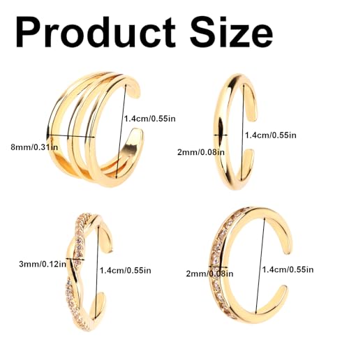 Mikovivi 4pcs Adjustable Toe Rings for Women, Open Toe Rings Set Simple CZ Triple Twist Crystal Band Elegant Summer Beach Foot Jewelry - color: Gold