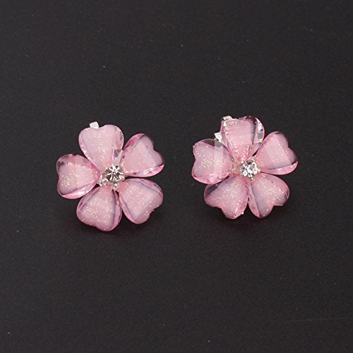 Silver Plated or Gold Plated Opal Flower Shape Clip on Earrings Non Piercing for Women - color: Pink