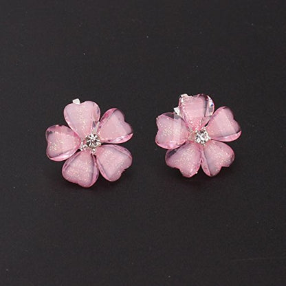 Silver Plated or Gold Plated Opal Flower Shape Clip on Earrings Non Piercing for Women - color: Pink