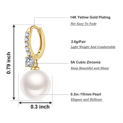 Pearl Earrings for Women 14K Gold Plated Hypoallergenic Pearl Earrings 5A Cubic Zirconia Dangle Earrings Elegant Jewelry - color: 2-Gold