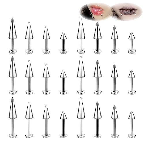 ZS 20G Spike Nose Rings Studs, 18G Stainless Steel Spike Stud Earrings, 16G Septum Lip Rings Cartilage Tragus Helix Piercing for Women Men - color: 24pcs 16g sliver lip ring