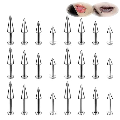 ZS 20G Spike Nose Rings Studs, 18G Stainless Steel Spike Stud Earrings, 16G Septum Lip Rings Cartilage Tragus Helix Piercing for Women Men - color: 24pcs 16g sliver lip ring