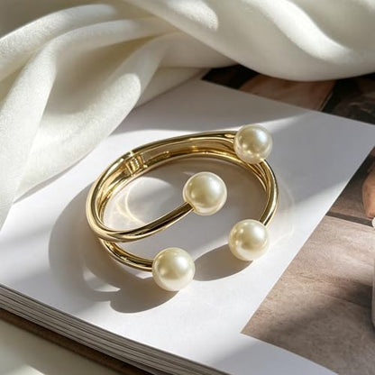 Pearl Bangle Bracelet for Women Chunky Gold Bangle Opened Bracelet Minimalist Cuff Bracelet for Women