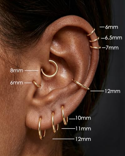 14K Solid Gold Nose Rings, Yellow Gold, 18g/16g/20g | For Women Man, Real Gold, 14Kt, Tiny Seamless Hoop, Nose Piercing, Cartilage Earring, Hypoallergenic - color: HoopA, size: 18g- 7mm
