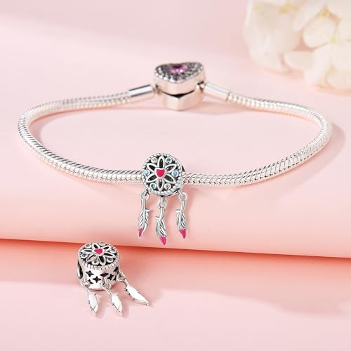 925 Sterling Silver Charms for Bracelets and Necklace Religious Cross Pendants Praying Hands, Bible, Virgin Mary, Jesus, Church Bead Jewelry - color: Heart - Feather Charms