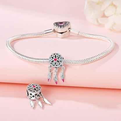 925 Sterling Silver Charms for Bracelets and Necklace Religious Cross Pendants Praying Hands, Bible, Virgin Mary, Jesus, Church Bead Jewelry - color: Heart - Feather Charms