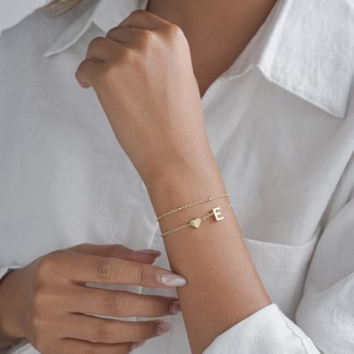 Gold Initial Bracelets for Women Trendy, Dainty Layered 14K Gold Plated Heart Letter Charm Bracelets, letter beads for name bracelets Jewelry Gifts - color: Gold-Y