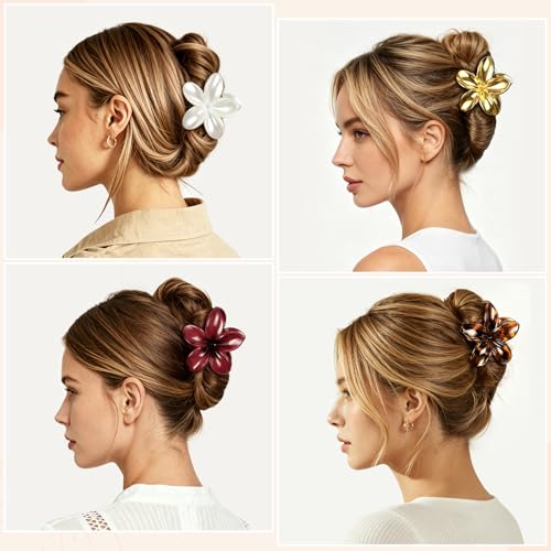 6 Pcs Flower Hair Claw Clips for Women, Hawaiian Flower Hair Clips, Cute Summer Beach Vacation Hair Accessories - color: Tortoise Shell
