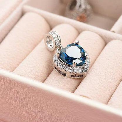 KunBead Dangle January-December Birthstone Love Heart Birthday Charms Compatible with Pandora Charm Bracelet Necklace - color: December