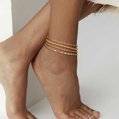 Tewiky Chunky Ankle Bracelets for Women,Dainty Layered Waterproof Anklet for Women Adjustable Cuban Set Stackable Cute Summer Beach Jewelry Gift - color: HB-15