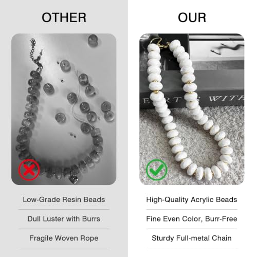 Colorful Chunky Acrylic Beaded Choker Necklaces for Women | Multicolor Faceted Beads, Sturdy Metal Chain, Adjustable Detachable, Lightweight, Summer Boho, Sparkly Statement Jewelry Gift - color: White