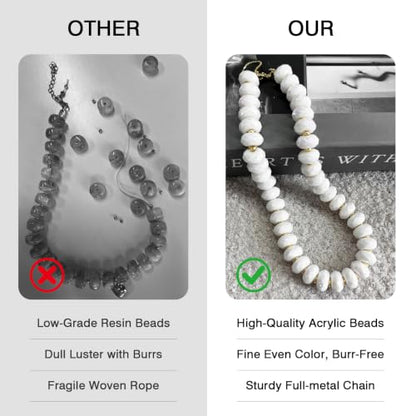 Colorful Chunky Acrylic Beaded Choker Necklaces for Women | Multicolor Faceted Beads, Sturdy Metal Chain, Adjustable Detachable, Lightweight, Summer Boho, Sparkly Statement Jewelry Gift - color: White